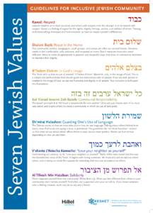 Seven Jewish Values  GUIDELINES FOR INCLUSIVE JEWISH COMMUNITY Kavod: Respect Judaism teaches us to treat ourselves and others with respect; even the stranger is to be treated with respect. Kavod is a feeling of regard f