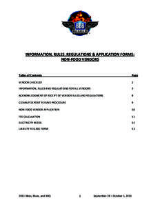 INFORMATION, RULES, REGULATIONS & APPLICATION FORMS: NON-FOOD VENDORS Table of Contents  Page