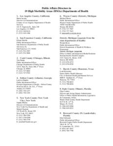 Public Affairs Directors in 19 High Morbidity Areas (HMAs) Departments of Health 1. Los Angeles County, California 6. Wayne County (Detroit), Michigan