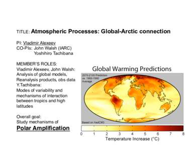 TITLE: Atmospheric  Processes: Global-Arctic connection PI: Vladimir Alexeev
 CO-PIs: 
John Walsh (IARC)