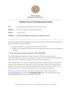 State of Arizona Department of Education SCHOOL FINANCE MEMORANDUM[removed]TO: