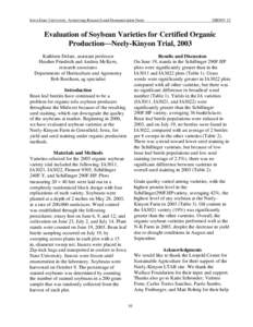 Iowa State University, Armstrong Research and Demonstration Farm  ISRF03-12 Evaluation of Soybean Varieties for Certified Organic Production⎯Neely-Kinyon Trial, 2003