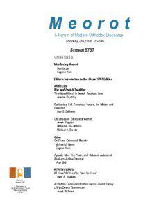 Meorot A Forum of Modern Orthodox Discourse (formerly The Edah Journal)