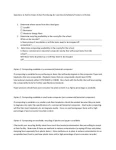 Questions to Ask for Green School Purchasing for Lunchroom/Cafeteria Products in Florida  1. Determine where waste from the school goes  Landfill  Bioreactor  Waste-to-Energy Plant