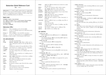 Subversion Quick Reference Card $Rev: 28 $  merge