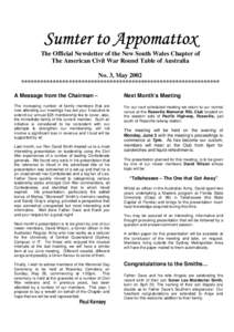 Sumter to Appomattox Newsletter No 3 - May 2002