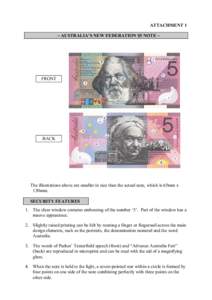 ATTACHMENT 1 ~ AUSTRALIA’S NEW FEDERATION $5 NOTE ~ FRONT  BACK