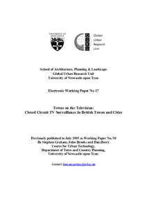 School of Architecture, Planning & Landscape Global Urban Research Unit University of Newcastle upon Tyne Electronic Working Paper No 17