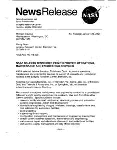 News Release National Aeronautics and Space Administration Langley Research Center Hampton, Virginia[removed]