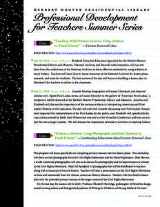 herbert hoover presidential library  Professional Development for Teachers Summer Series Class  