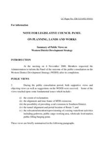 LC Paper No. CB[removed])  For information NOTE FOR LEGISLATIVE COUNCIL PANEL ON PLANNING, LANDS AND WORKS