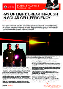 SCIENCE ALLIANCE NEWSLETTER RAY OF LIGHT: BREAKTHROUGH IN SOLAR CELL EFFICIENCY BY KATYNNA GILL
