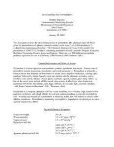 Environmental Fate of Permethrin Heather Imgrund Environmental Monitoring Branch