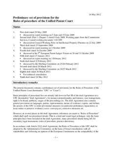Preliminary set of provisions for the Rules of procedure of the Unified Patent Court