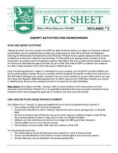 RIDEM/WaterResources - FS02 Exempt Activities for Homeowners