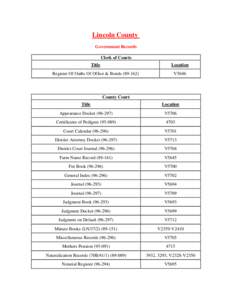 Lincoln County Government Records Clerk of Courts Title  Location