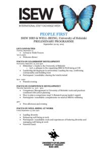 PEOPLE FIRST  ISEW HRD & WELL-BEING, University of Helsinki PRELIMINARY PROGRAMME September 22-25, 2015 GET CONNECTED