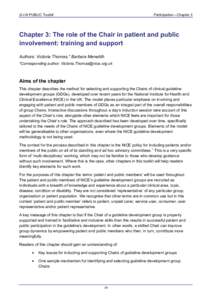 G-I-N PUBLIC Toolkit  Participation—Chapter 3 Chapter 3: The role of the Chair in patient and public involvement: training and support