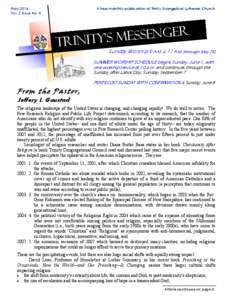 A free monthly publication of Trinity Evangelical Lutheran Church  May 2014