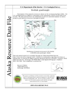 U.S. Department of the Interior - U.S. Geological Survey  Alaska Resource Data File Kodiak quadrangle Descriptions of the mineral occurrences shown on the accompanying figure follow. See