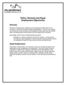 Policy: Diversity and Equal Employment Opportunity Diversity