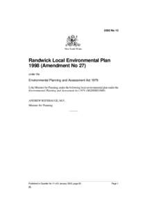 2003 No 13  New South Wales Randwick Local Environmental Plan[removed]Amendment No 27)