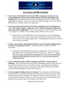 Lerner / Taxation in the United States / Treasury Inspector General for Tax Administration / Internal Revenue Service