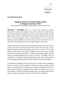 FOR IMMEDIATE RELEASE  Singapore Airshow contributes S$254.5 million to Singapore economy in% generated from spending by foreign exhibitors, trade and public visitors