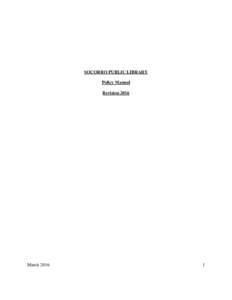 SOCORRO PUBLIC LIBRARY Policy Manual Revision 2016 March 2016