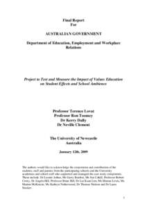 Final Report For AUSTRALIAN GOVERNMENT Department of Education, Employment and Workplace Relations