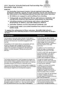 2011 Smarter Schools National Partnership Plan for Woodville High School PURPOSE The Australian Government Smarter Schools National Partnerships are designed to build the capacity of South Australian schools and contribu