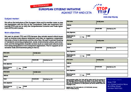 ISED  SELF-ORGAN EUROPEAN CITIZENS‘ INITIATIVE AGAINST TTIP AND CETA