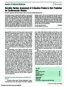 Review  Annals of Internal Medicine Narrative Review: Assessment of C-Reactive Protein in Risk Prediction for Cardiovascular Disease