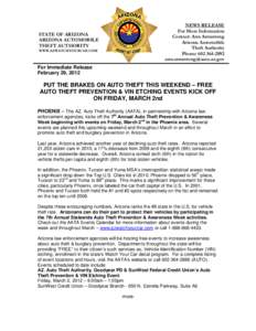 NEWS RELEASE For More Information Contact: Ann Armstrong Arizona Automobile Theft Authority Phone: [removed]