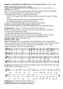 Meditativer Gottesdienst in der Marktkirche amumLiturgie + Lieder Thema: Durchblick für sich selbst suchen und finden Vorspiel: Kantorin Renate Lange Klavier/Orgel und Sandor Varga, Flöte: W. A. Moz