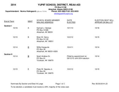 2014  YUPIIT SCHOOL DISTRICT, REAA #23 PO Box[removed]Akiachak, Alaska[removed]