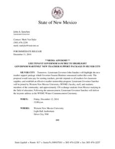 State of New Mexico John A. Sanchez Lieutenant Governor Contact: Mark Van Dyke[removed]