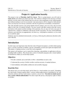 CIS 331 Introduction to Networks & Security Tuesday, March 31 Project 4: Application Security
