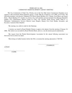 1 FEBRUARY 28, 2006 COMMUNITY REDEVELOPMENT AGENCY MEETING The City Commission of Dade City, Florida, met in the City Hall Annex Commission Chambers in its capacity as the Community Redevelopment Agency, on this 28th day