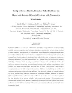 Well-posedness of Initial/Boundary Value Problems for Hyperbolic Integro-differential Systems with Nonsmooth Coefficients Kirk D. Blazek∗ , Christiaan Stolk† , and William W. Symes∗ ∗