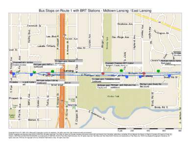 Bus Stops on Route 1 with BRT Stations - Midtown Lansing / East Lansing