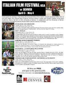 ITALIAN FILM FESTIVAL USA OF DENVER  April 3 - May 4