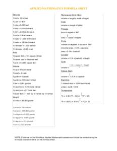 APPLIED MATHEMATICS FORMULA SHEET Distance Rectangular Solid (Box)  1 foot = 12 inches