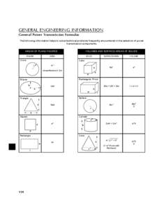 GENERAL ENGINEERING INFORMATION General Power Transmission Formulas The following information helps to solve technical problems frequently encountered in the selection of power transmission components. AREAS OF PLANE FIG
