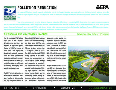 POLLUTION REDUCTION As many as 32 bacteria-related, impaired water bodies exist in the Houston-Galveston area, making it one of the highest priority problems facing the Galveston Bay ecosystem. Non-point source pollution