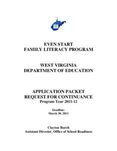 EVEN START FAMILY LITERACY PROGRAM WEST VIRGINIA DEPARTMENT OF EDUCATION