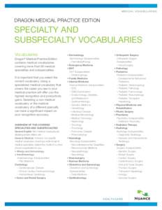 MEDICAL VOCABUL ARIES  DRAGON MEDICAL PRACTICE EDITION SPECIALTY AND SUBSPECIALTY VOCABULARIES