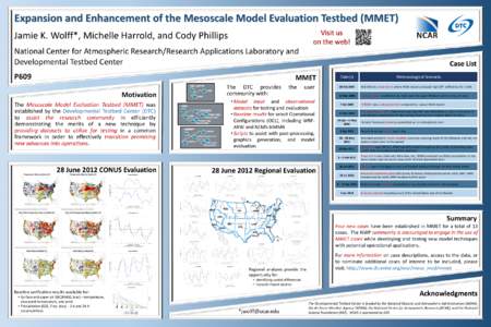 Expansion and Enhancement of the Mesoscale Model Evaluation Testbed (MMET) Visit us on the web! Jamie K. Wolff*, Michelle Harrold, and Cody Phillips National Center for Atmospheric Research/Research Applications Laborato