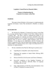 LC Paper No. CB[removed])  Legislative Council Panel on Financial Affairs Progress in Implementing the Corporate Governance Action Plan