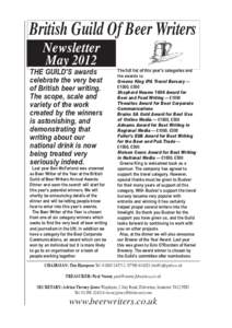 British Guild Of Beer Writers Newsletter May 2012 The Guild’s awards celebrate the very best